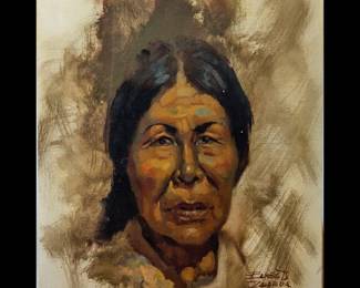 Signed Ernesto Zepeda (American, 1943-2017) Oil On Canvas Native American Portrait Painting
