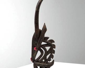 A Fine African Bamana Chiwara Antelope Headress With Metal Detailing
