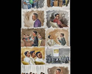 Set Of 10 Watercolor Courtroom Scene Paintings By Barbara Maxwell, Osceola 1993 Carjacking Trial

