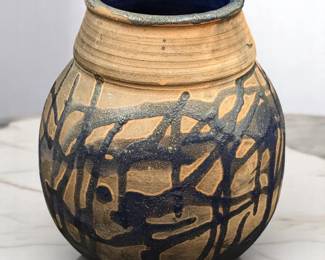 Vintage Pit Fire Art Pottery Vase, Signed John, Last Name Illegible
