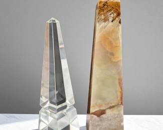 Pair Of Finely Carved Onyx And Glass Obelisks
