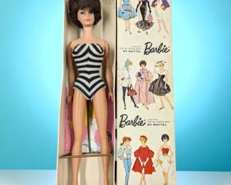 Vintage Mattel Brownette Bubble Cut Barbie Doll In Original Box With Stand, 1961
