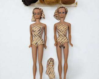 Pair Of Vintage 1960s Mattel Fashion Queen Barbie Dolls With Extra Wigs And Outfit, NO BOX
