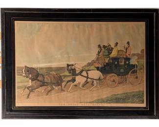 An Antique Framed Colored Print Of "The Royal Mail Coach" After Victor-Jean Adam (French, 1801-1866)
