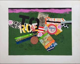 American Jon Henry 1916-90 Collage Mixed Media Painting Titled "Roe" Dated 1981
