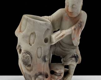 A Finely Carved Chinese Shoushan Stone Sculpture Depicting An Immortal
