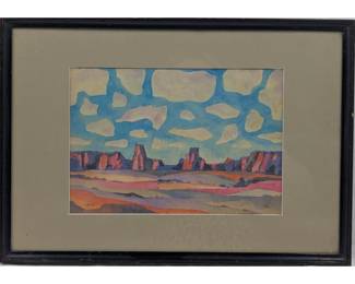 Signed Maynard Dixon (American, 1875-1946) Small Watercolor Landscape Painting
