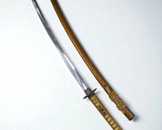 A Vintage Japanese Decorative Samurai Sword w/ Lacquered Wood Sheath
