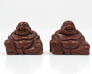 A Pair Of Chinese Carved Goldstone Buddhas
