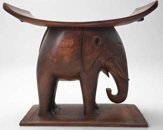 African Fanti Finely Carved Wood Elephant Seat
