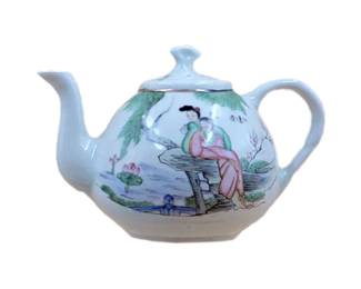 Small Antique Chinese Famille Rose Porcelain Teapot With Mark
