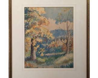 Antique Signed C. Burton Marlatt Watercolor Landscape Painting, 1928
