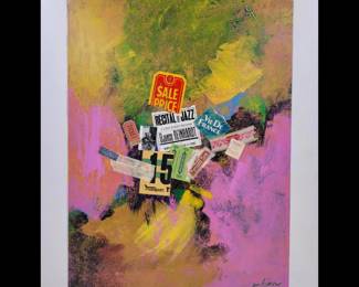 American Jon Henry 1916-90 Collage Mixed Media Titled "Django" Dated 1980
