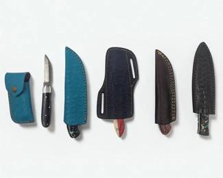 5Pc Hand Made Damascus Steel Knives And Sheathes

