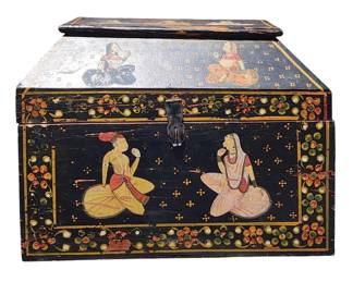 Antique Polychromed Painted Anglo Indian Box / Small Trunk 19th C
