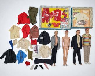 Lot Of 4 Vintage Mattel Ken And Allen Barbie Dolls With Assorted Outfits, 1960s
