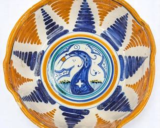 An Antique Spanish Manises Tin-Glazed Earthenware Bowl With Mark
