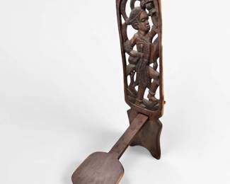 African Contemporary Signed Two-Piece Wood Carved Tribal Elder Style Seat
