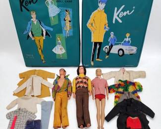 Lot Of 2 Vintage 70s Ken Doll Cases, 3 Ken Dolls And Accessories
