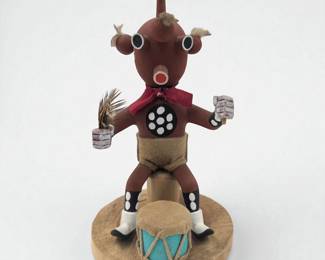 Signed Hopi Mudhead Kachina Drummer Doll
