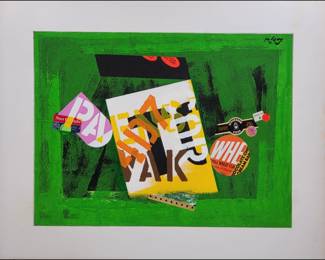 American Jon Henry 1916-90 Collage Mixed Media Painting Titled "Gain" Dated 1982
