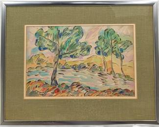 Signed Louis Valtat (French, 1869-1952) Watercolor Landscape Painting
