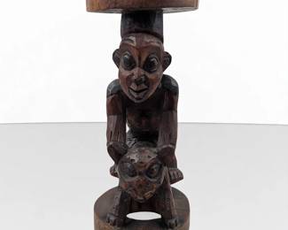 A Fine African Cameroon Carved Wood Youruba Stool
