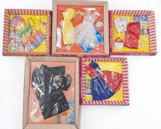 Lot Of 5 Vintage Mattel Barbie And Midge Fashion Sets, In Original Packaging And Unopened, 1960s
