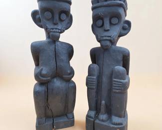 Wood Carved African Tribal Fertility Couple Sculptures
