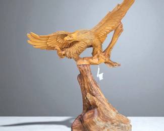 Large Hand Carved Wood Eagle Sculpture
