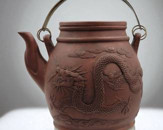 A Fine Yixing Clay Teapot Decorated With Dragons, Shi Da Bin Mark
