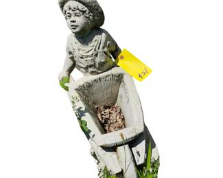 Vintage Boy Overalls Wheelbarrow Planter Figure Outdoor Garden