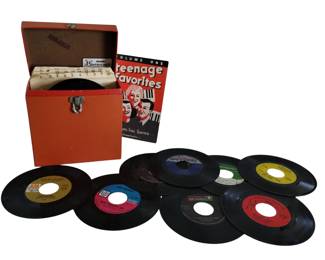 Vintage Record Lot 45s + Orange Case