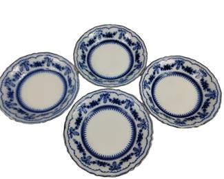Antique Flow Glass Plates Blue Ornate Glenwood Johnson Bros. England