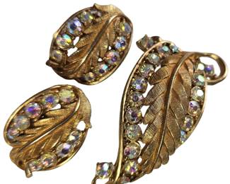 Vintage Costume Jewelry Aurora Borealis Brooch Earrings