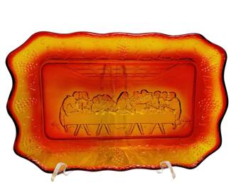 Indiana Glass Last Supper Plate EAPG Amberina