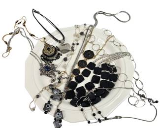 Vintage Jewelry Silver Black Necklaces Chunky Gem