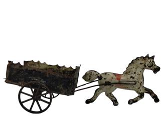 Antique Tin Horse & Wagon Toy Gibbs George Brown 1870-1920s