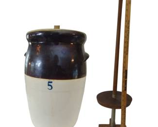 5 Gallon Butter Churn Crock Paddle Cover Primitive