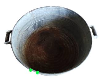 Large Galvanized Metal Tub Wooden Handle Red Stripe