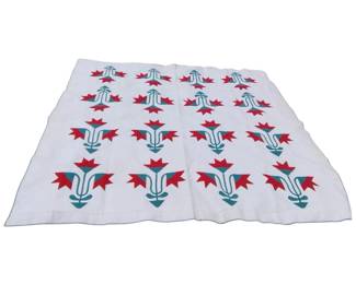 Hand Stitched Antique Quilt North Carolina Lily Pattern Red Green