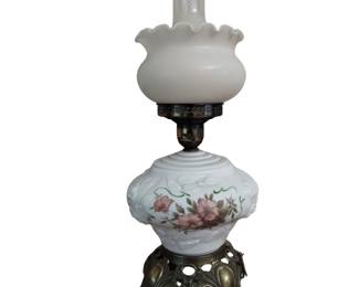 Phoenix Table Electric Oil Lamp Style Table Milk Glass Wild Rose GWTW-ish