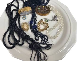 Vintage Antique Jewelry Gold Powder Box Flapper Necklaces