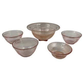Antique Pink Depression Era Bowls Set of 5