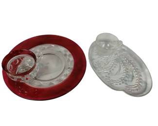 Vintage Snack Sets Glass Party Plates Cups Ruby Thumbprint Flash