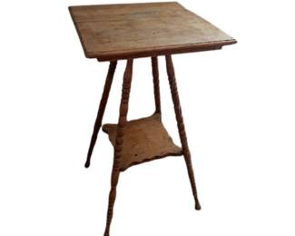Antique Oak Wooden Spindle Leg Plant Parlor Table