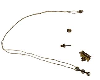 10KT Gold Necklace 14KT Charm Earring Back + 14KT Stud