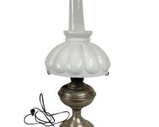 Vintage Aladdin Oil Glass Lamp Convert Electric Milk Glass Shade