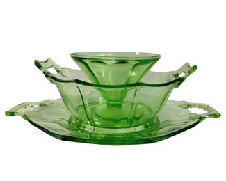 Heisey Glass Octagon Bowl Plate URANIUM Federal Sherbet