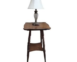 Antique End Table Plant Stand & Lamp